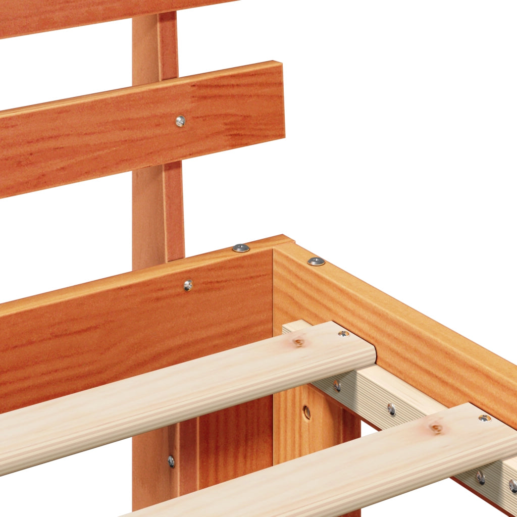 Telaio Letto in Legno di Pino Marrone cerato Legno massello Singolo