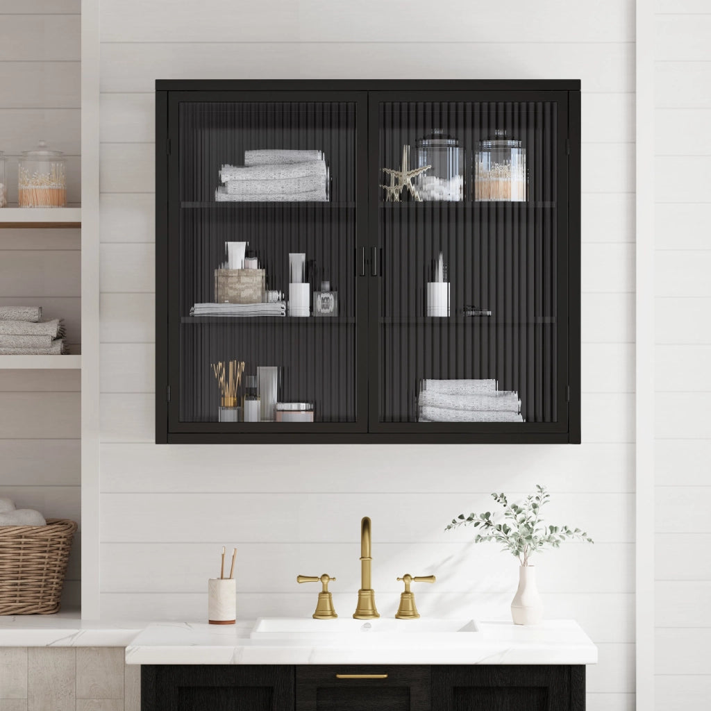 Armadio a muro moderno 70 cm, 2 ante in vetro trasparente bianco/nero, scaffalatura a 3 livelli, per ingresso, soggiorno, bagno, sala da pranzo