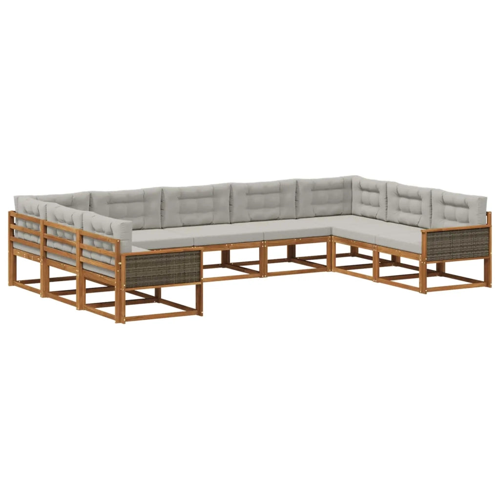Set di divani da esterno 9 pz Naturale e Grigio Chiaro 3382879
