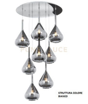 SOSPENSIONE BIANCO 8 LUCI TONDA VETRI FUME 1177BI-S8 T-FU