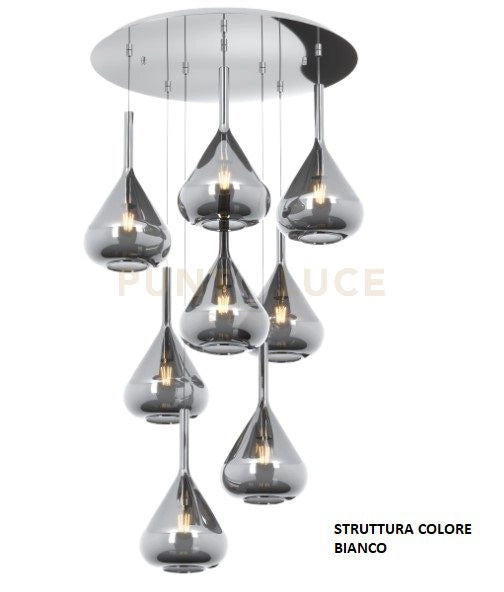 SOSPENSIONE BIANCO 8 LUCI TONDA VETRI FUME 1177BI-S8 T-FU