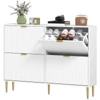 Scarpiera Slim per 20 Paia di Scarpe con 4 Cassetti a Ribalta e Ripiani Regolabili, 105x24x91.5 cm, Bianco