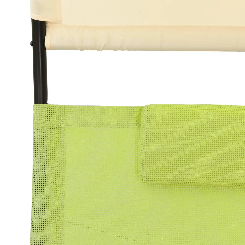 Lettino Prendisole Doppio Tetto in Textilene Verde e Crema 310550