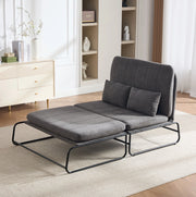 Divano letto 2 posti convertibile con struttura in metallo; chenille grigio; 104x85x92 cm