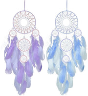 Dromenvanger a due facce grande con piume, decorazione bohemiana per parete