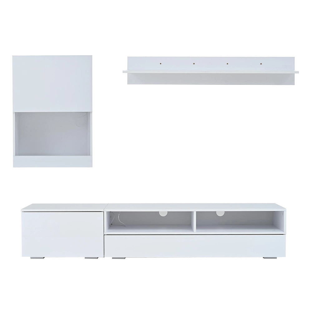 Set TV a Parete Completo 3 Pezzi 175x39x34cm - Xylo - con LED, Bianco, fino a 80"
