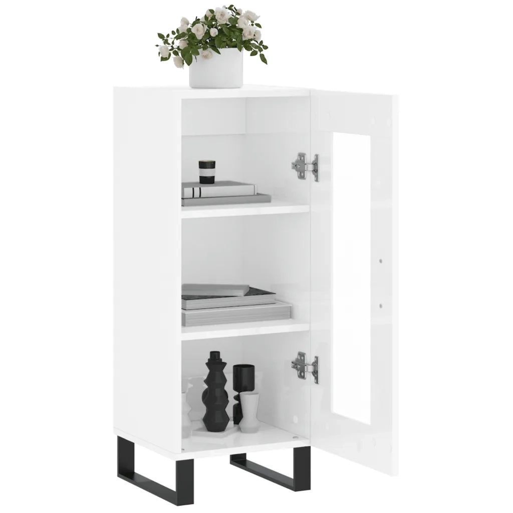 Credenza Bianco Lucido 34,5x34x90 cm in Legno Multistrato 828822