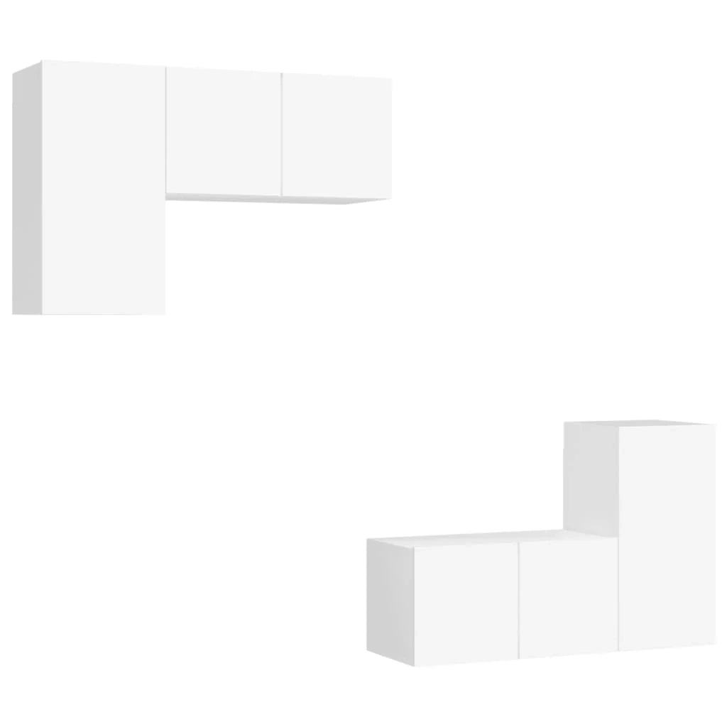 Set di mobili da 4 pezzi tra cui armadio credenza mobile TV televisore per soggiorno camera da letto salotto legno ingegnerizzato bianco 02_0024661