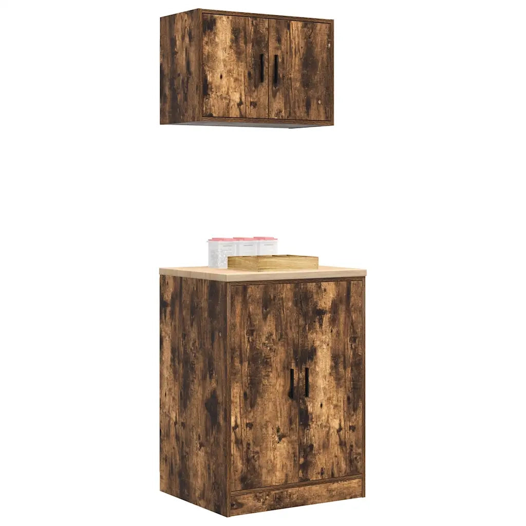 Armadi da Garage 2 pz Rovere Fumo in Legno Multistrato 3328309