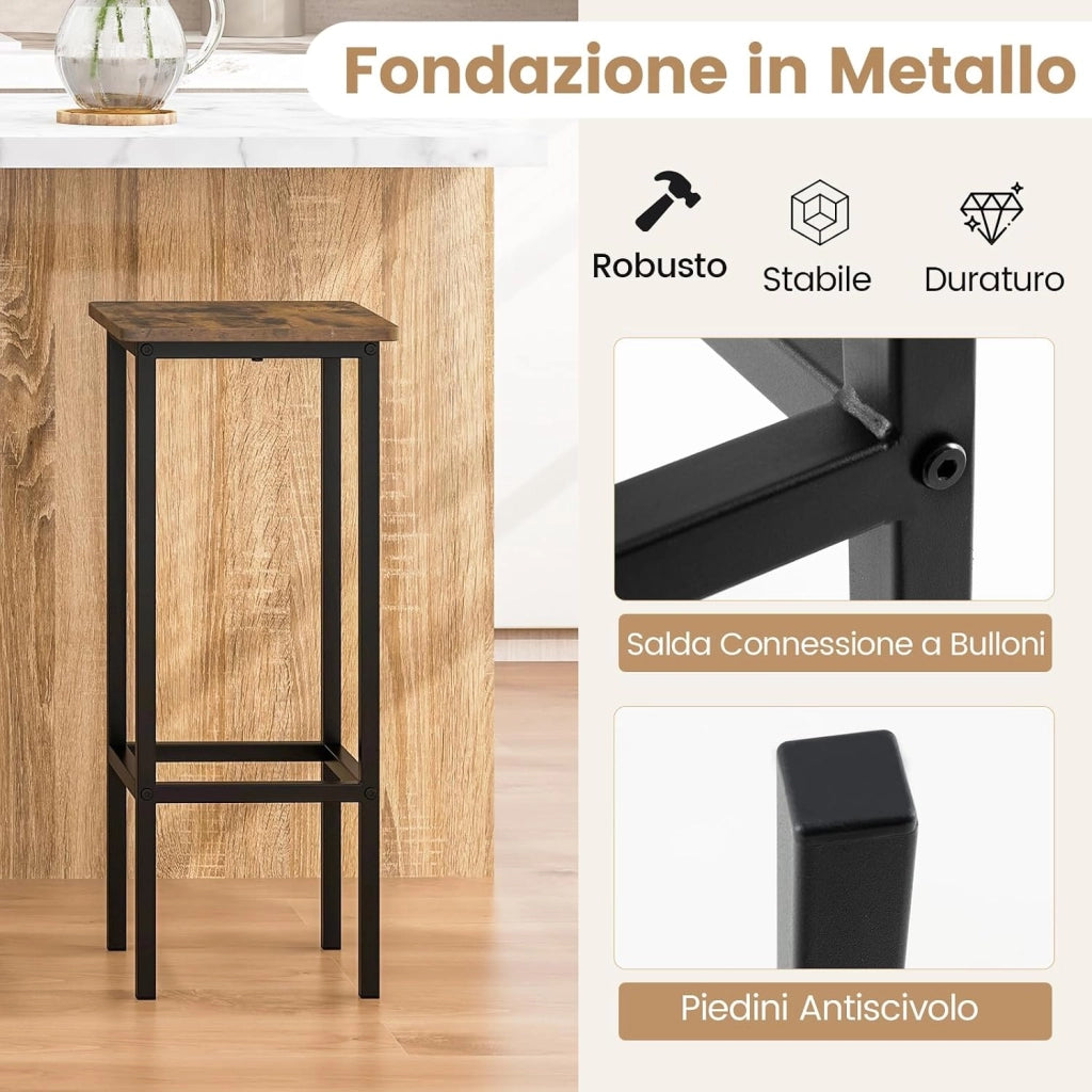 Set di 4 Sgabelli da Bar, Sgabelli Senza Schienale da 72 CM con Gambe in Metallo e Poggiapiedi, Sgabelli da Colazione per Cucina, Sgabelli di Altezza Industriale per Casa, Caffè e Bar