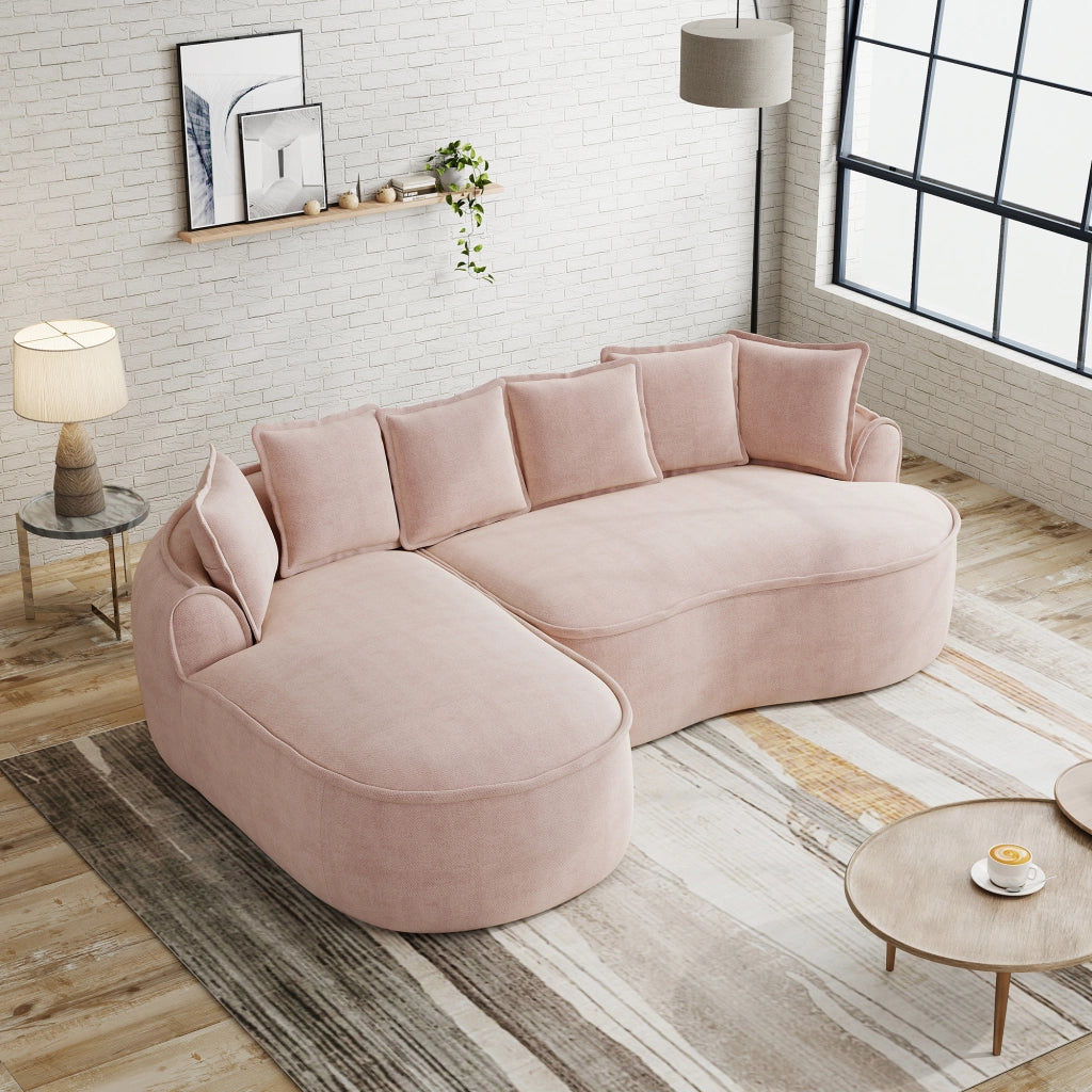 Divano modulare in ciniglia senza struttura con seduta profonda, chaise longue e braccioli larghi rosa 252 × 164 × 67 cm