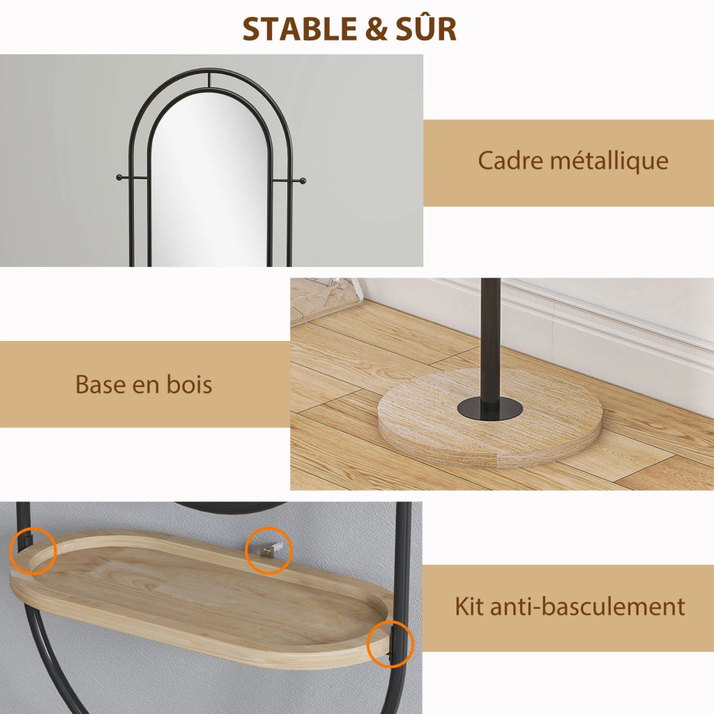 Specchio con ripiano e appendiabiti ¨C Zephmum ¨C Nero, metallo, 50x40x175.5 cm