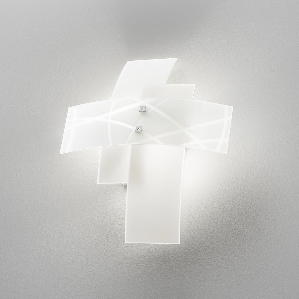 Frida - Applique da parete 2 luci E14 in vetro bianco satinato - Struttura cromata, design moderno a incrocio, IP20, max 2x42W, no lampadine