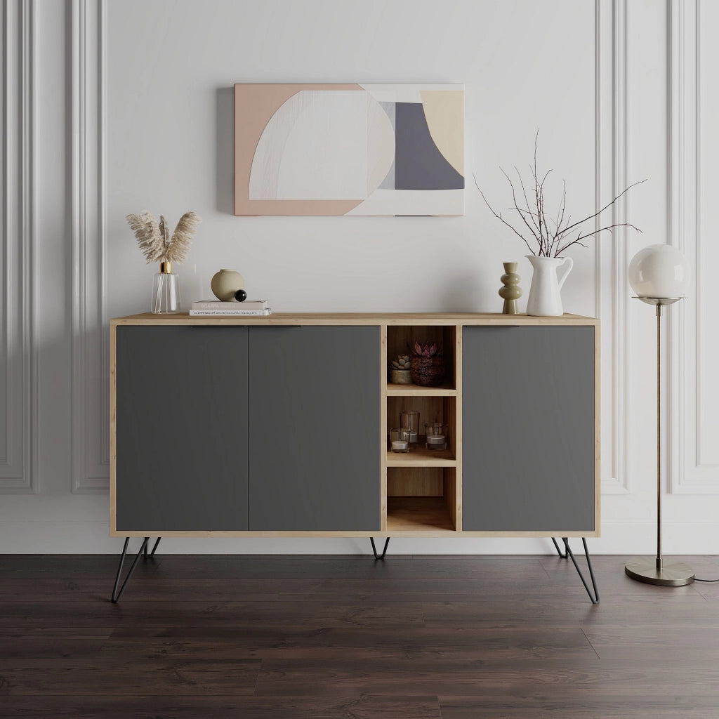 Credenza in legno "Clara" - 142 x 36 x 83 cm - Grigio antracite