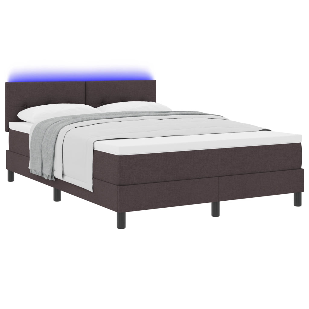 Letto a Box Spring con Materasso e LED Marrone Scuro 160x200 cm in Tessuto