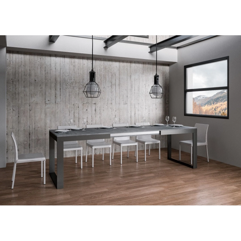 Tavolo allungabile 90x180/440 cm Tecno Evolution telaio Antracite - Cemento