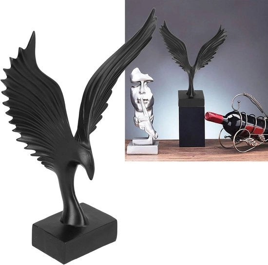 Alleggerimento Plus - Statua di un aquila per decorazione domestica in nero - Aquila scultura con ali di angelo per decorazioni da tavolo in cucina, soggiorno e veranda