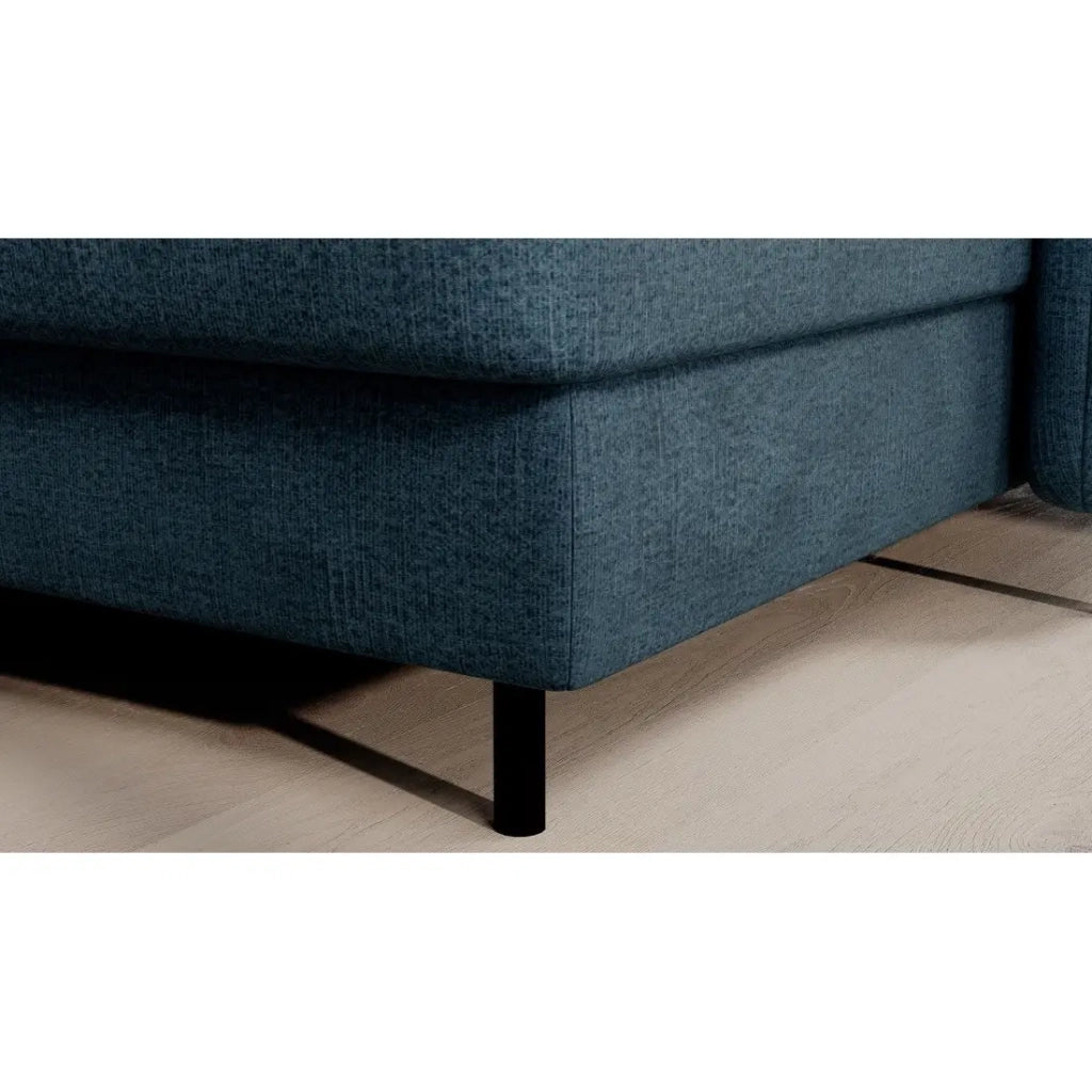 Canapé d'angle convertible BERTHO 306 cm bleu canard chenillé – Angle droit avec coffre