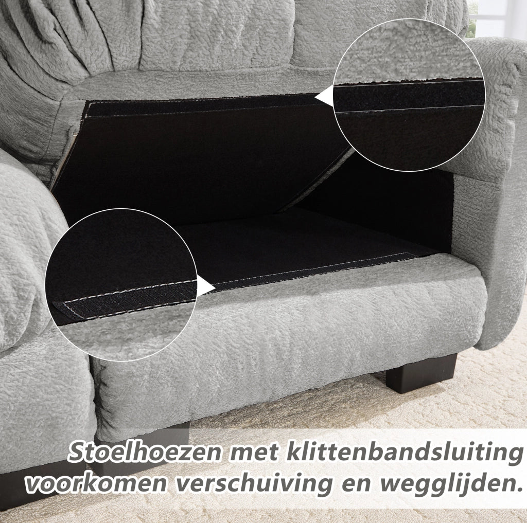 Divano a 3 posti a forma di U in tessuto Chenille grigio chiaro con ottomana mobile e 2 cuscini decorativi