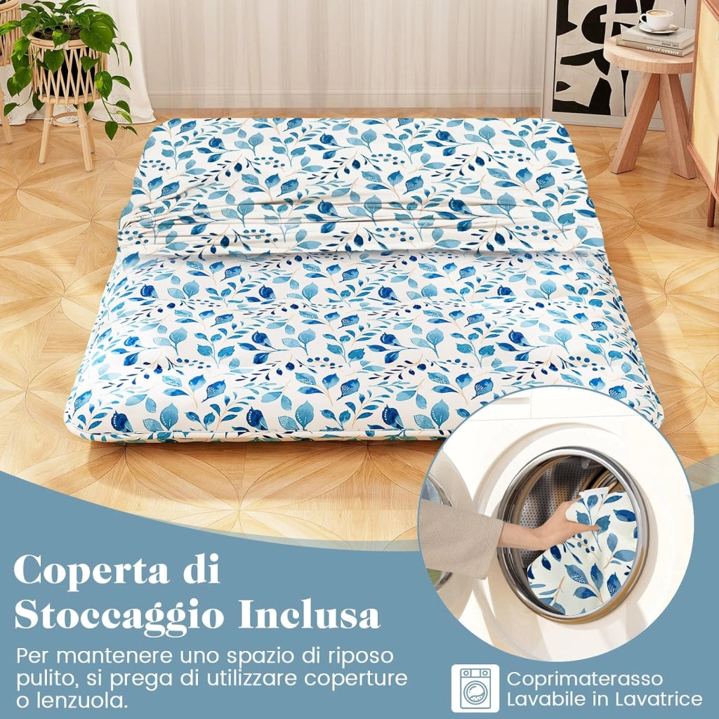 Materasso Futon Pieghevole, Materasso Portatile con Sacca da Trasporto per Camping, Materasso da Terra con Copertura Lavabile (Verde,200 x 140 cm)