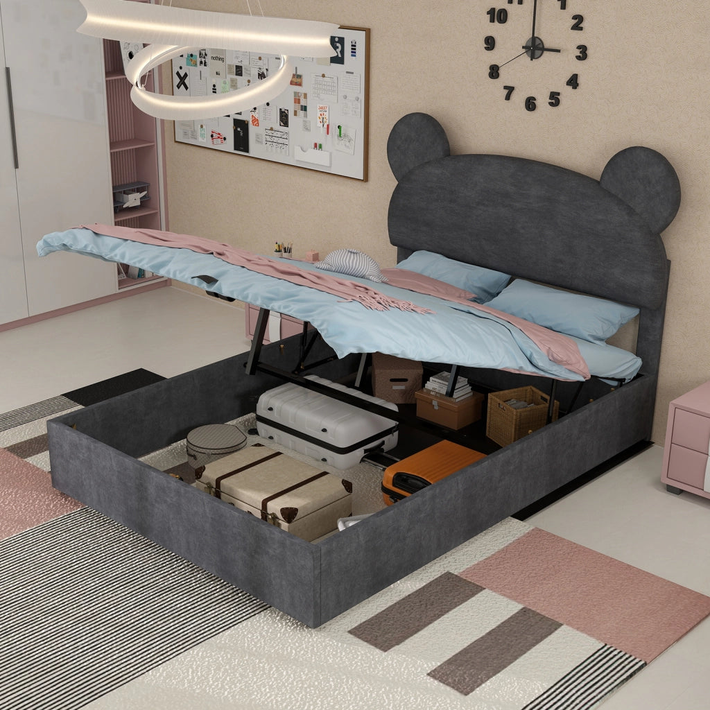 Letto Contenitore Imbottito con Testiera ¨C MINIMAL ¨C Grigio 140x200 cm