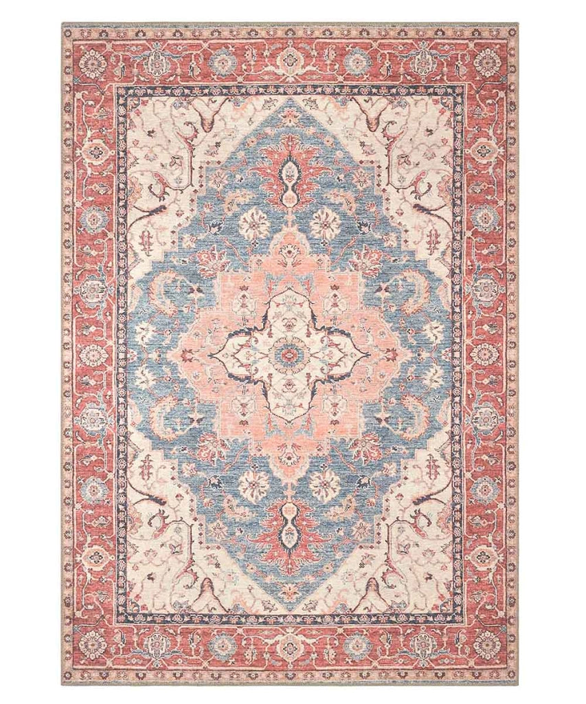 Tappeto arredo casa ORIENTAL HERIZ BLU ROSSO cm.190x290 riproduzione disegno persiano classico in stile vintage. Tappeto lavabile per salotto, soggiorno, camera da letto.