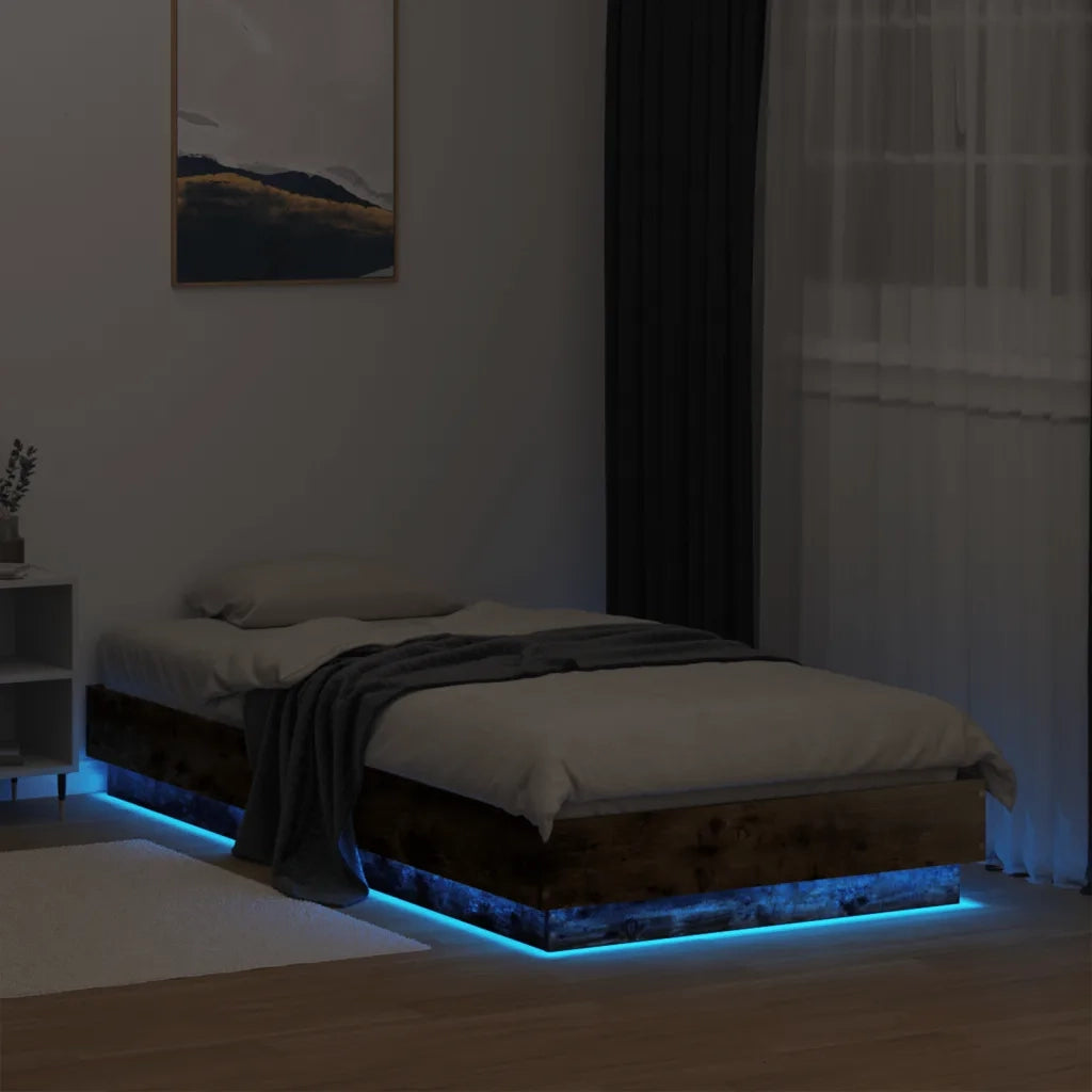 Giroletto con LED-Struttura Letto Rovere Fumo 90x190 cm