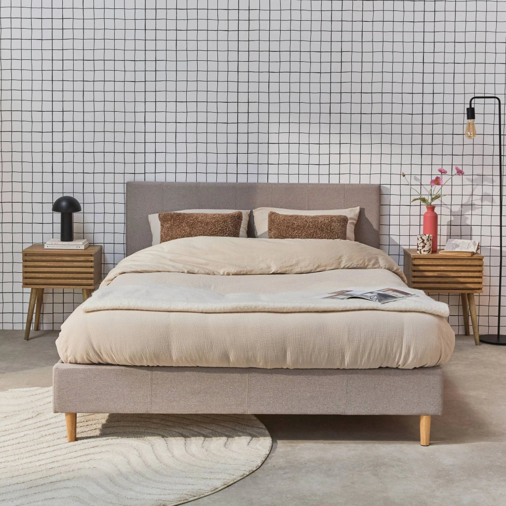 Struttura letto con rete a doghe e testiera 140x190cm, tessuto