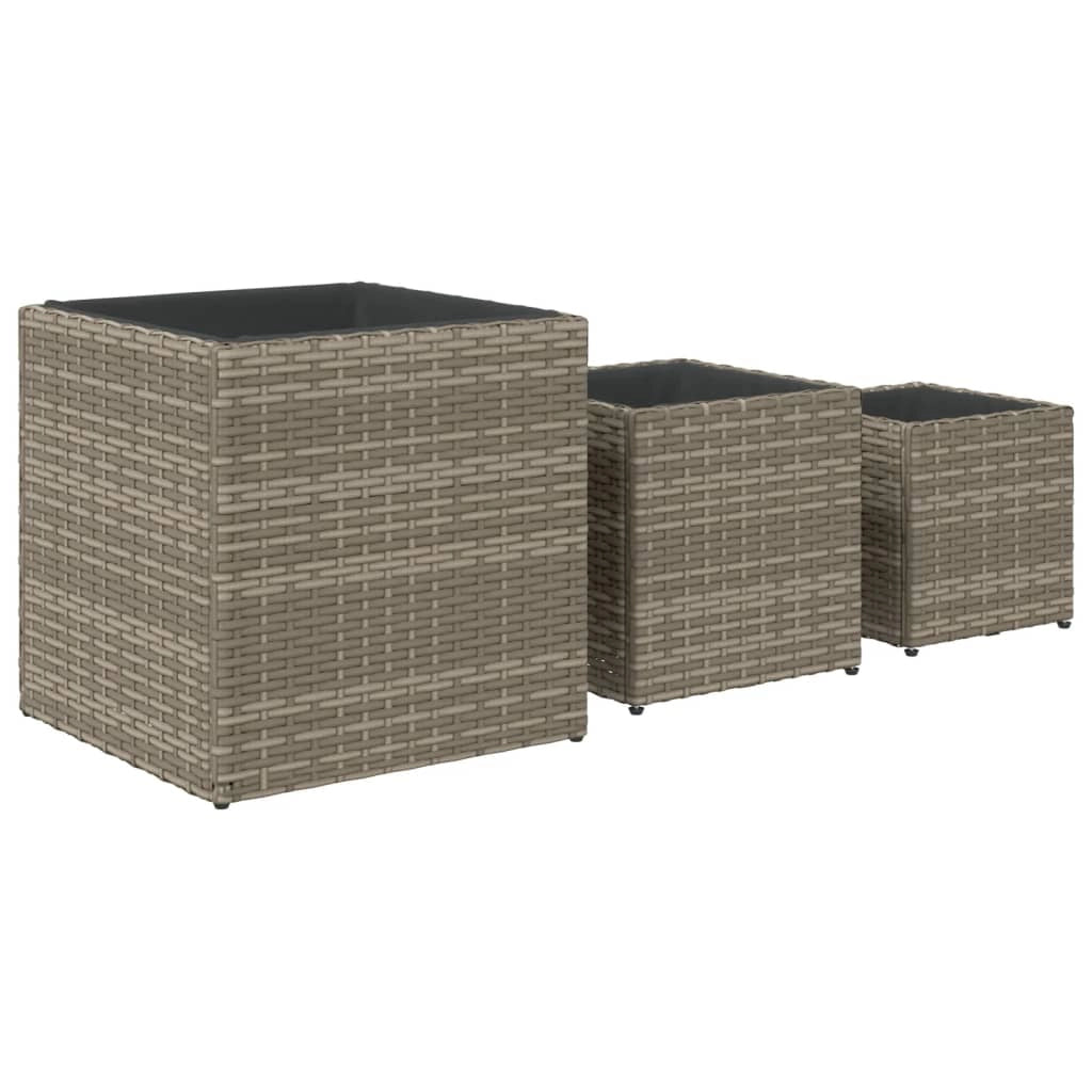 Fioriera rialzata da giardino in 3 pezzi per piante fiori e uso esterno su patii e terrazze realizzata in resina intrecciata grigia (02_0038885)