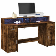 Scrivania con Luci LED Rovere Fumo 160x55x91 cm in Multistrato 3309433