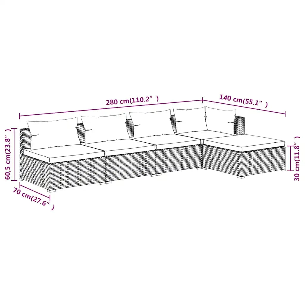 Set Divani da Giardino 5 pz con Cuscini in Polyrattan Marrone 3101628