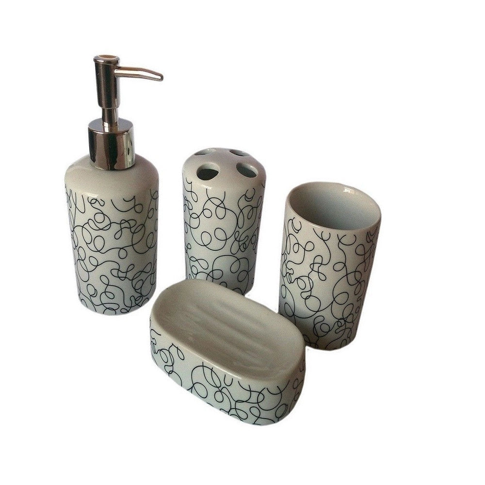 Trade Shop - Set 4 Pz Accessori Bagno In Ceramica Da Appoggio Design Moderno Fantasia -