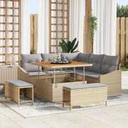 Set Divano da Giardino con cuscino 8 pcs Beige Poly Rattan