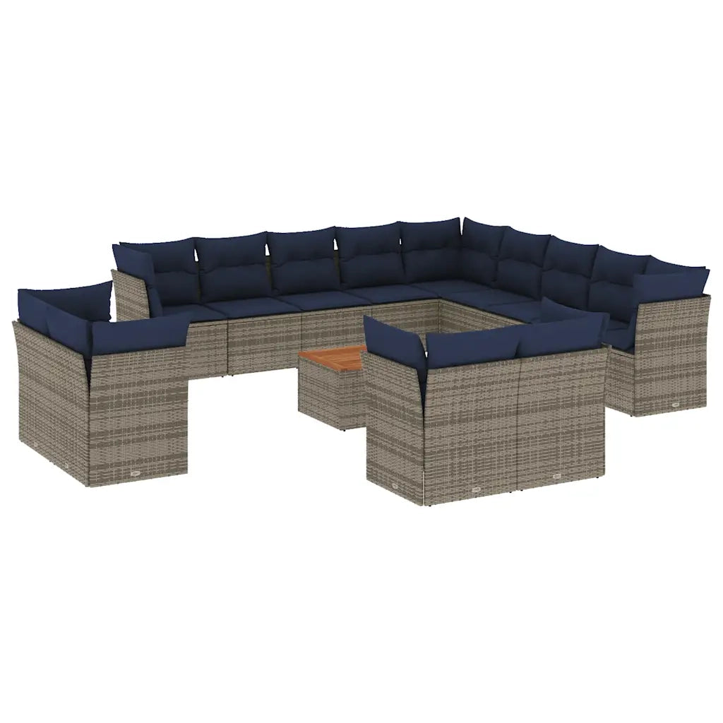 Set Divani da Giardino 14pz con Cuscini in Polyrattan Grigio