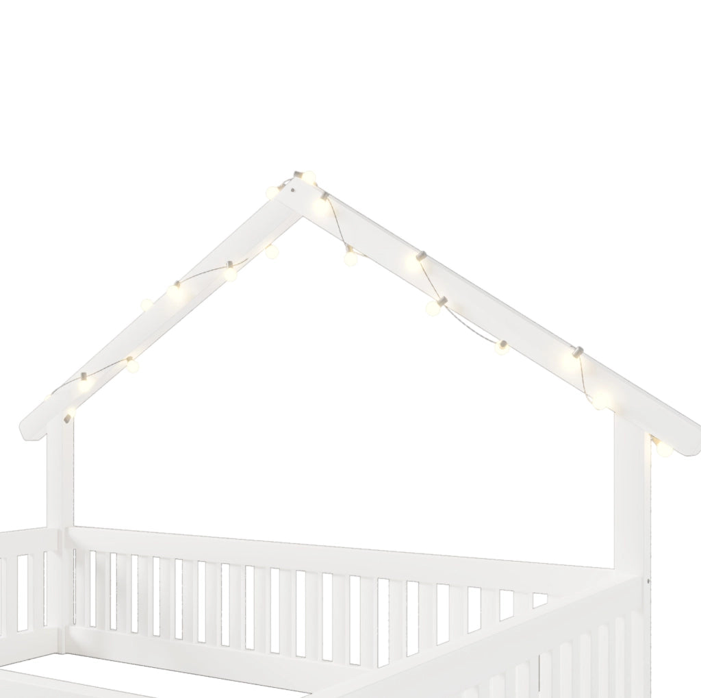 Letto a casetta per bambini 140x200 cm in MDF e pino bianco con LED e sponde
