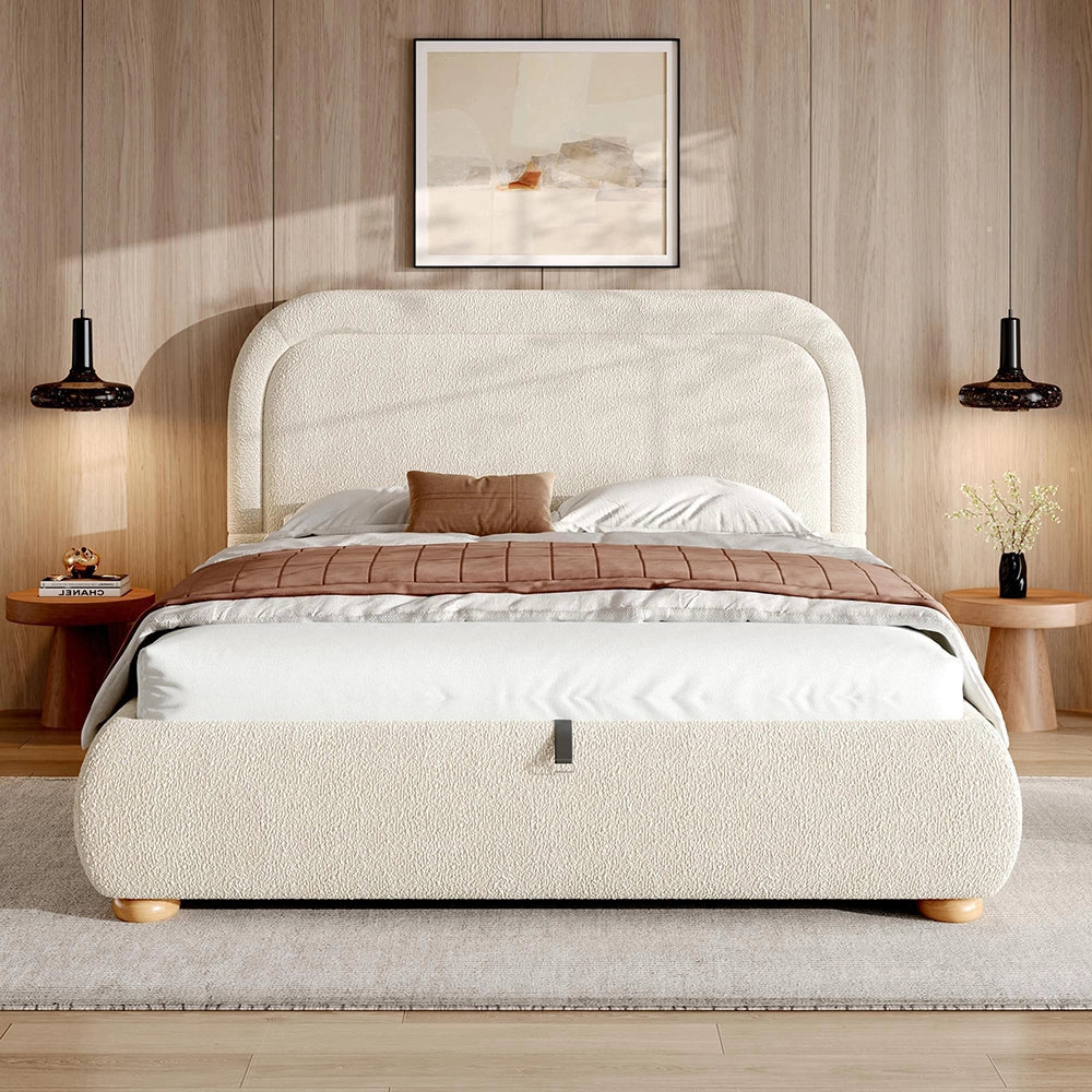 Letto imbottito capitonnato - Xylo - 140x190 cm - Beige - Testiera imbottita idraulica