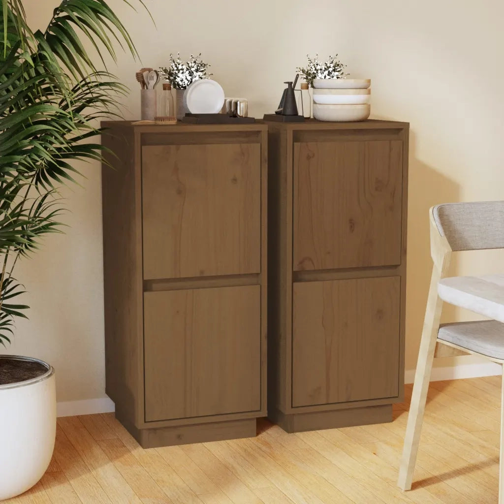 Credenze 2 pz | Madia | Buffet da pranzo | Armadio da pranzo Ambra 31,5x34x75 cm in Legno Massello di Pino