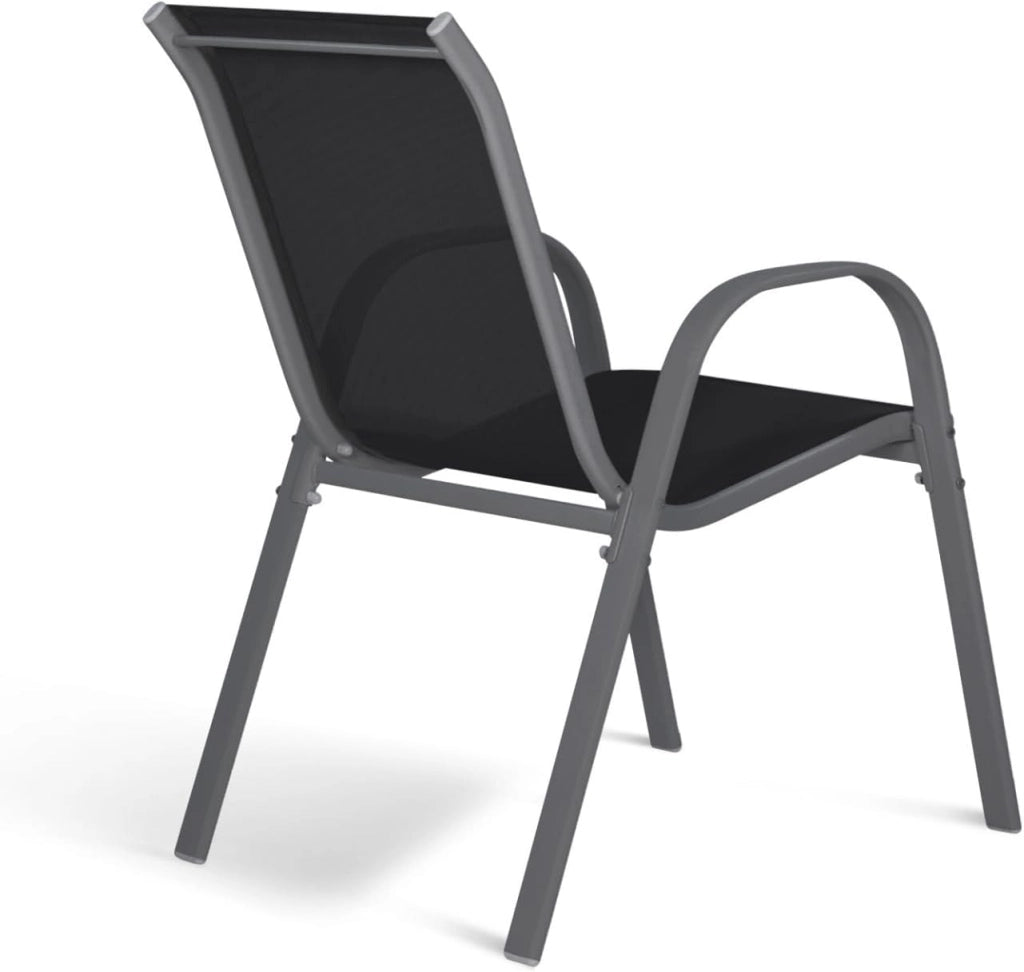 Set di 6 sedie da giardino impilabili LYMA in metallo e textilene di colore grigio-nero e terracotta