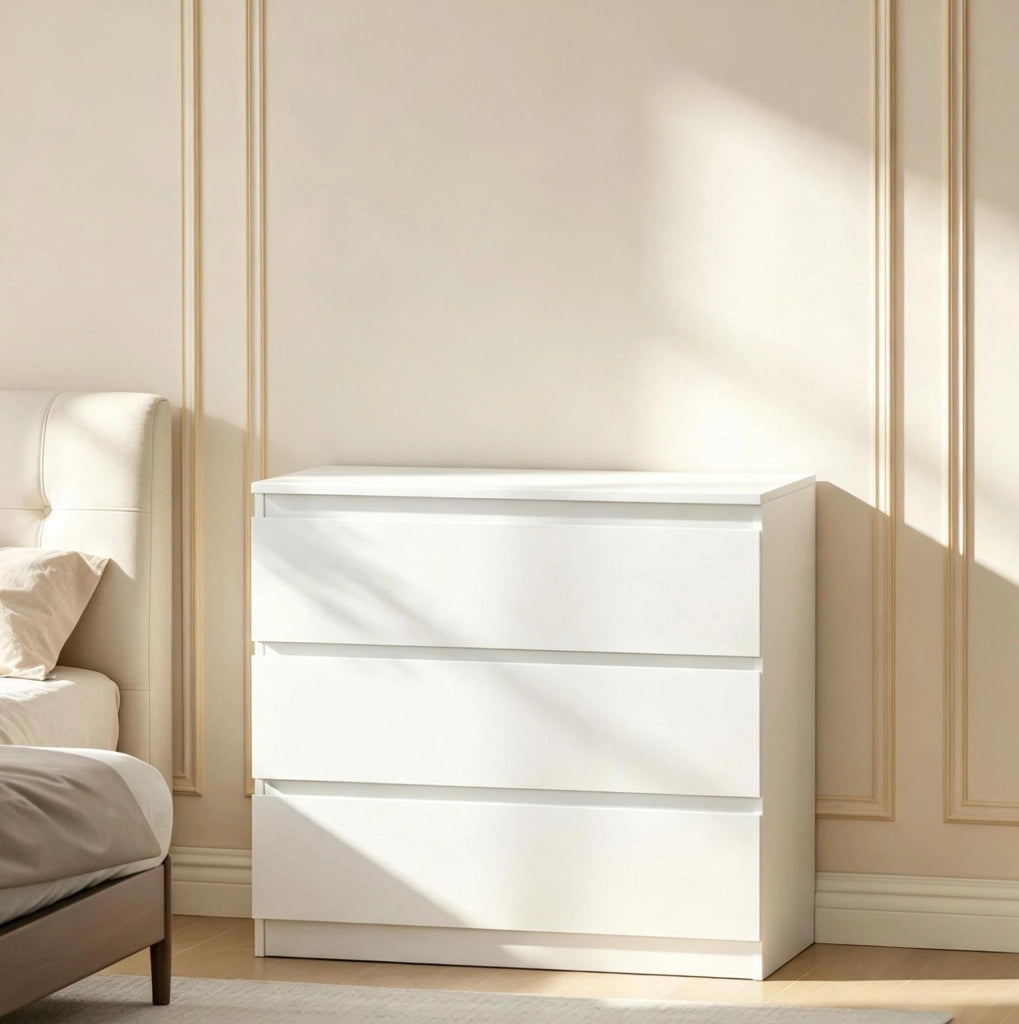 Cassettiera moderna a 3 cassetti 80x39x73 cm in truciolare bianco