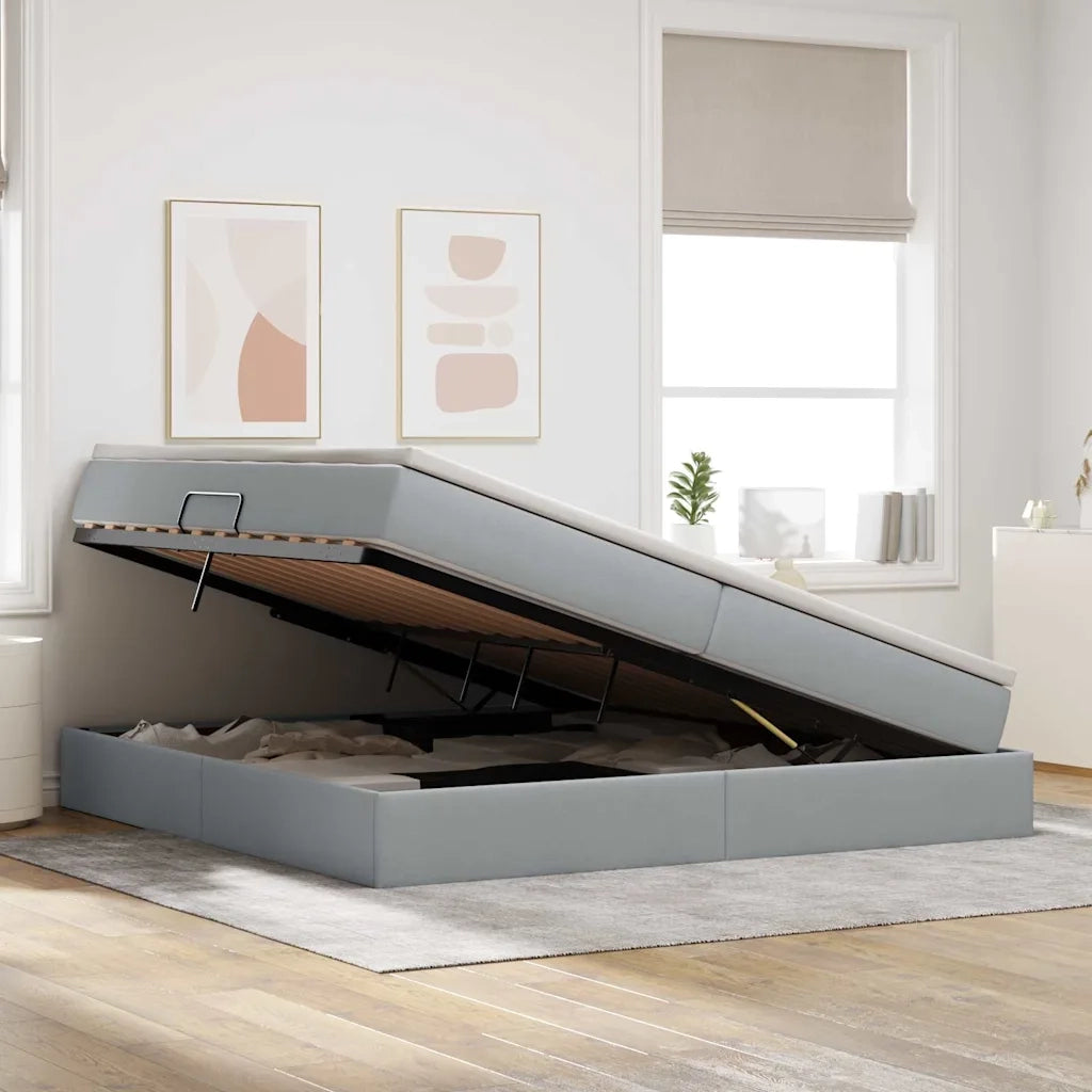 Letto con contenitore e materasso Grigio chiaro 200 x 200 cm 3370248