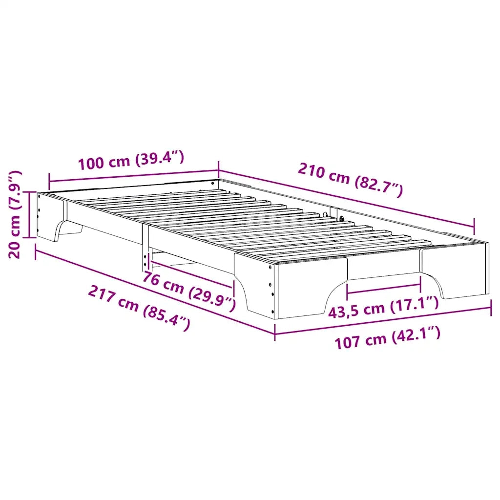 Struttura del letto Bianco 100 x 210 cm Pino massello 872897