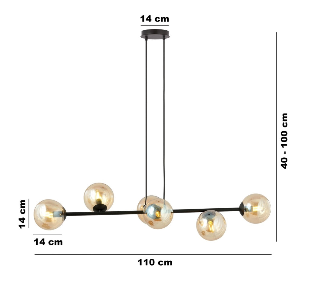 Lampadario Emibig ROSSI 6 luci E14 nero/miele vetro