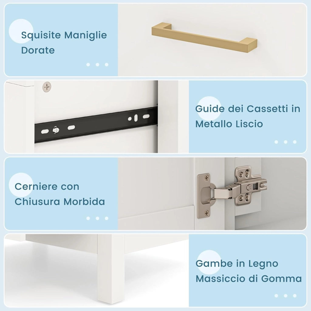 Mobile Sottolavabo per Bagno, Mobiletto da Bagno con 2 Cassetti e 2 Ante, Mobile da Bagno a Terra con Lavandino in Ceramica, 76 x 46,5 x 86 cm, Bianco