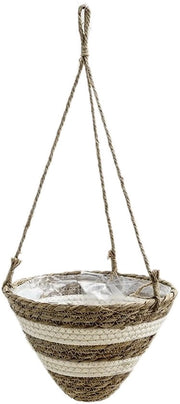 Vasi a sospensione, vaso a onde per piante, vaso a sospensione per piante, vaso a mano intrecciata con cavo di sospensione per piante grasse, cacti, erbe dentro e fuori (bianco I)
