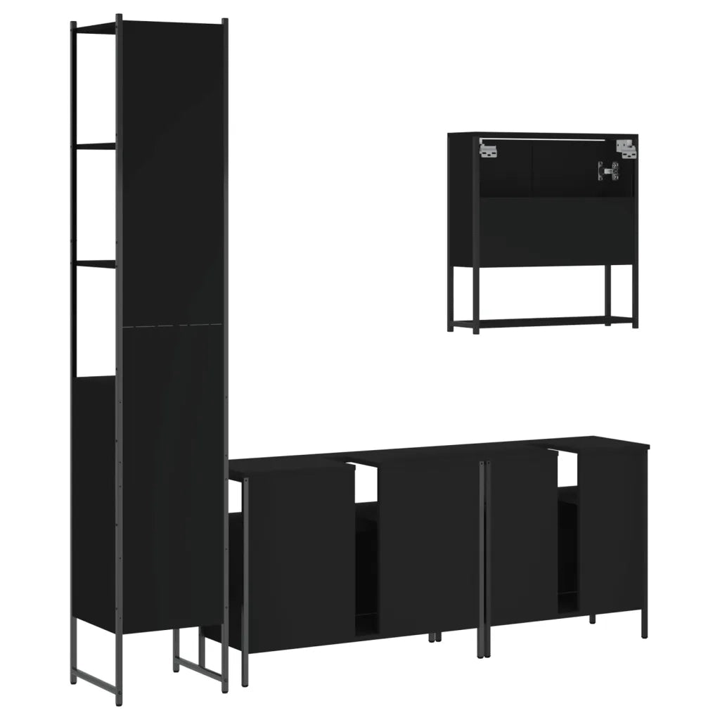 Set Mobili da Bagno 4 pz Nero in Legno Multistrato