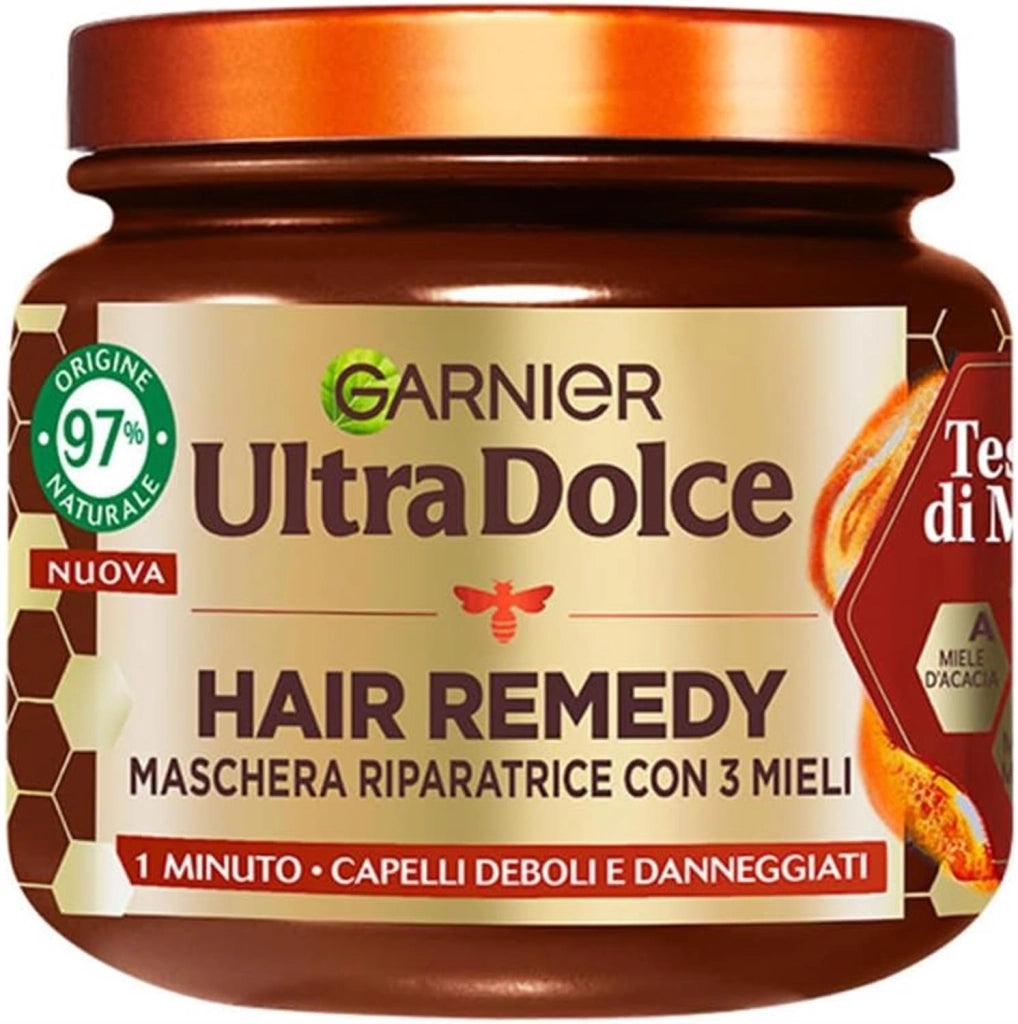 GARNIER ULTRA DOLCE TESORI DI MIELE MASCHERA RIPARATRICE PER CAPELLI DANNEGGIATI 1 MINUTO DI POSA SENZA SILICONI 340 ML