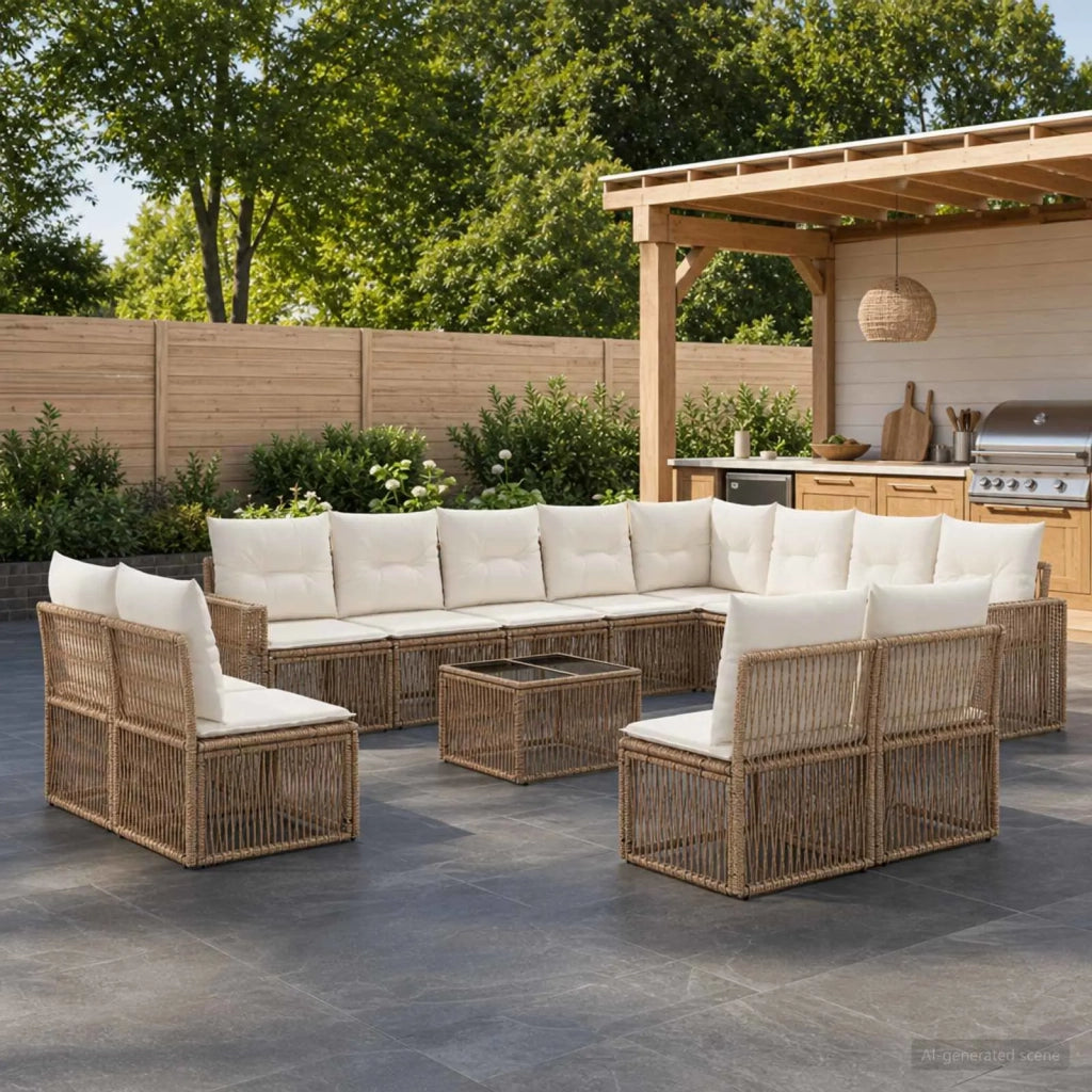 Set Divano da Giardino 13 pz Beige e Bianco Crema polyrattan 3435285