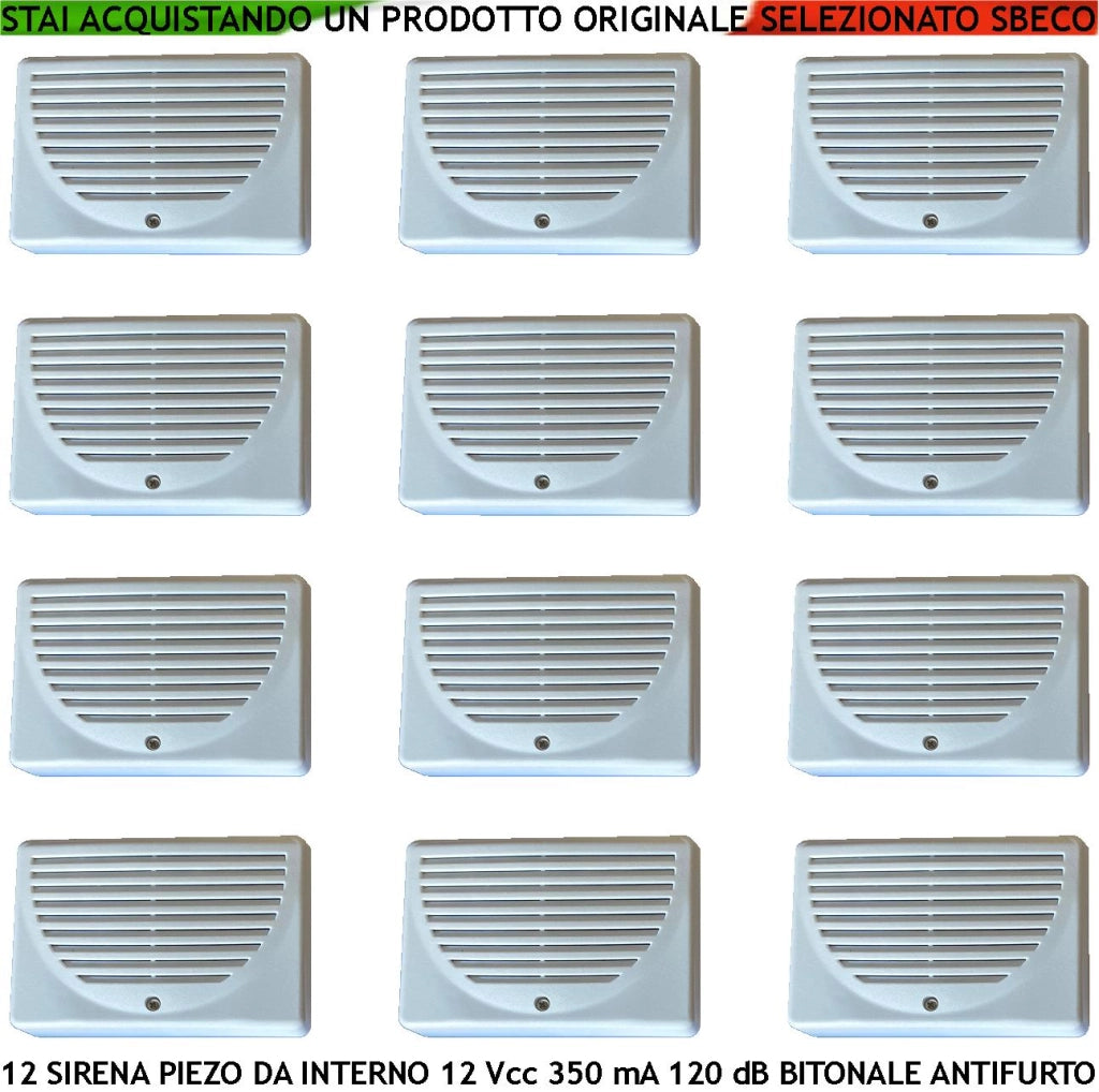 Sirena Allarme da Parete Interna 12 Pezzi Diffusore Piezo Acustica 120 dB 4 Morsetti Polarizzati Alimentazione 12 Vcc Assorbimento 350 mA Bitonale da 1500/4000 HzProtezione Tamper Contenitore ABS IP32