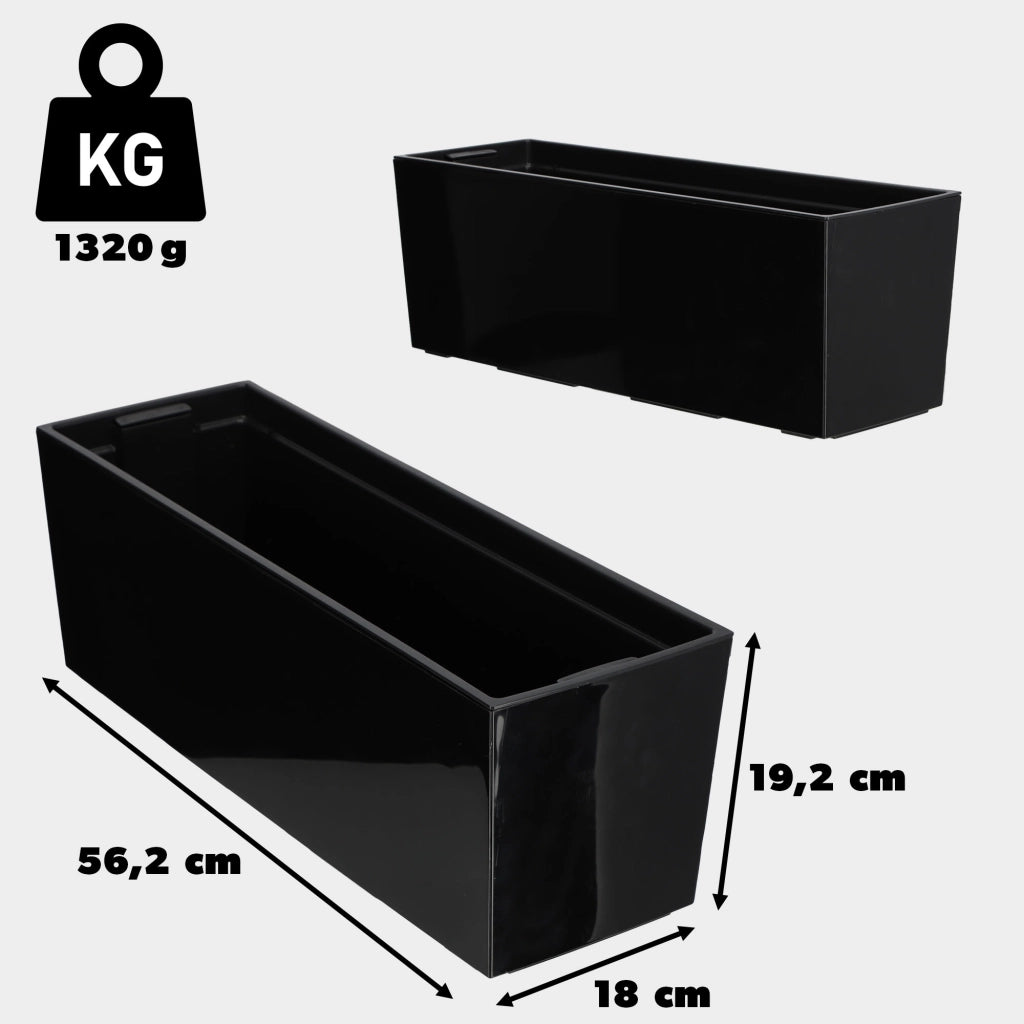 Vaso da fiori KADAX per balcone con supporto interno, nero lucido, 19x56 cm