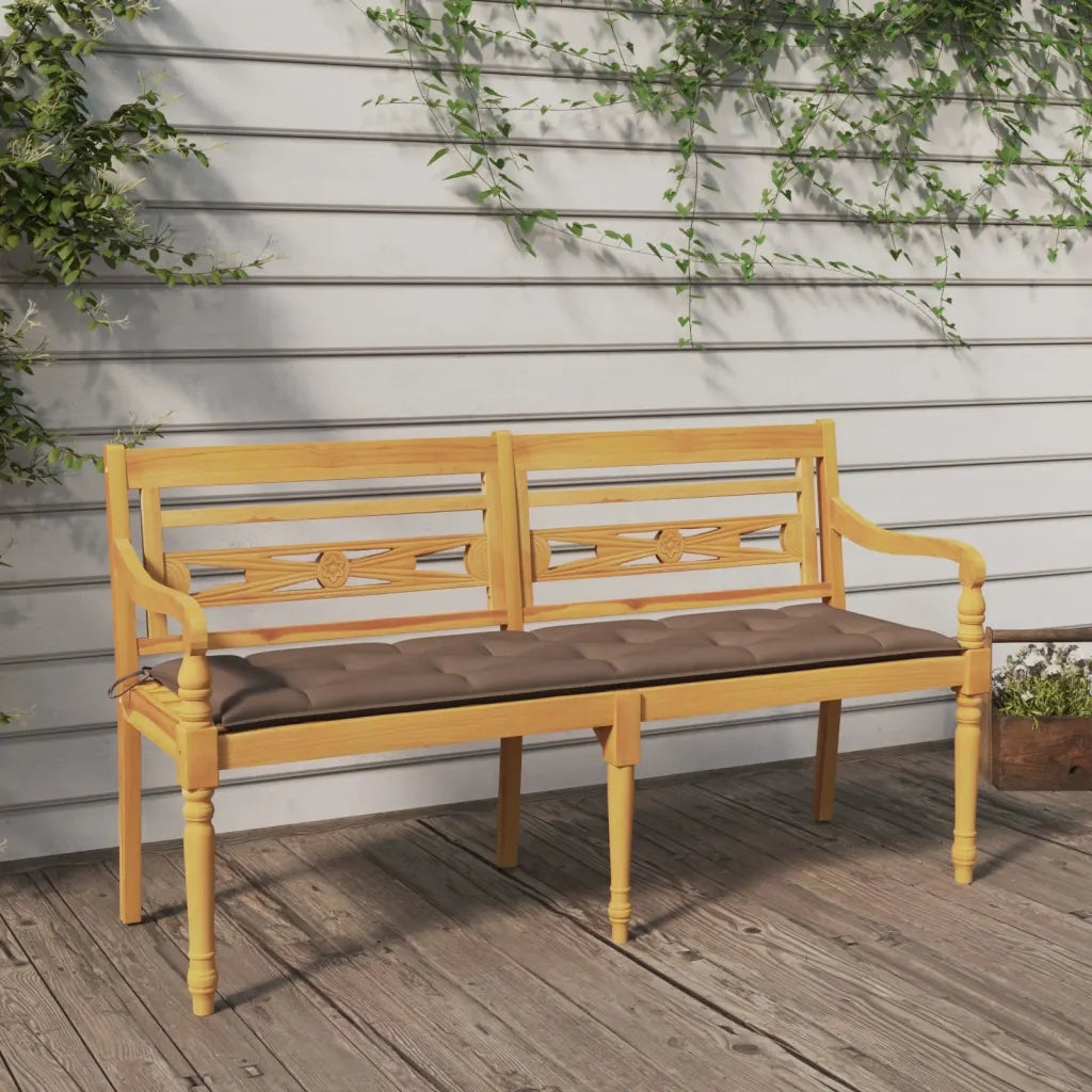 Panchina Batavia con Cuscino Tortora 150 cm Legno Massello Teak 3100849